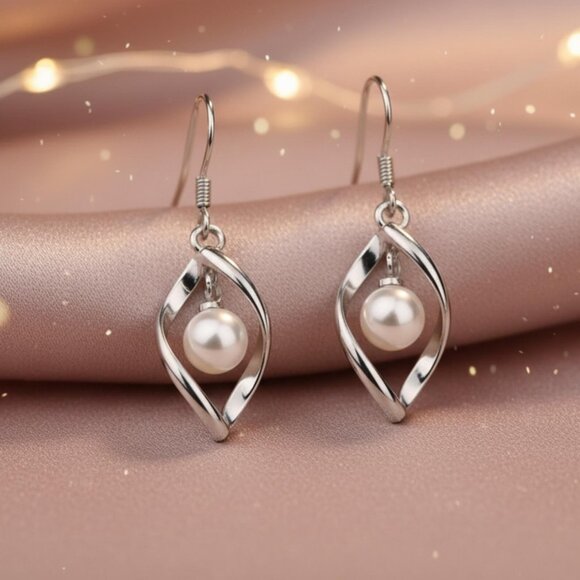 925 Sterling Silver & Freshwater Pearl Earrings, Women's Boho Dangle Earrings - Picture 3 of 7